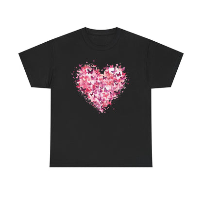Black butterfly heart t-shirt with watercolour butterflies forming a heart