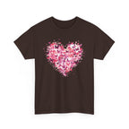 Dark Chocolate pink butterfly heart t-shirt with watercolour butterflies, front view