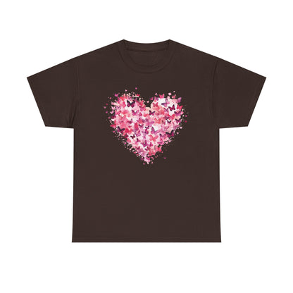 Dark chocolate butterfly heart t-shirt with watercolour butterflies forming a heart