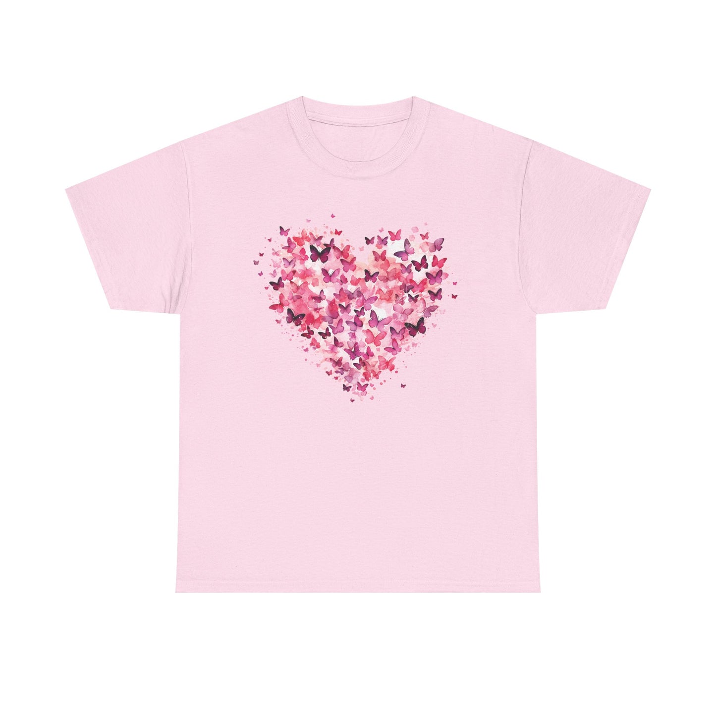 Light pink butterfly heart t-shirt with watercolour butterflies forming a heart