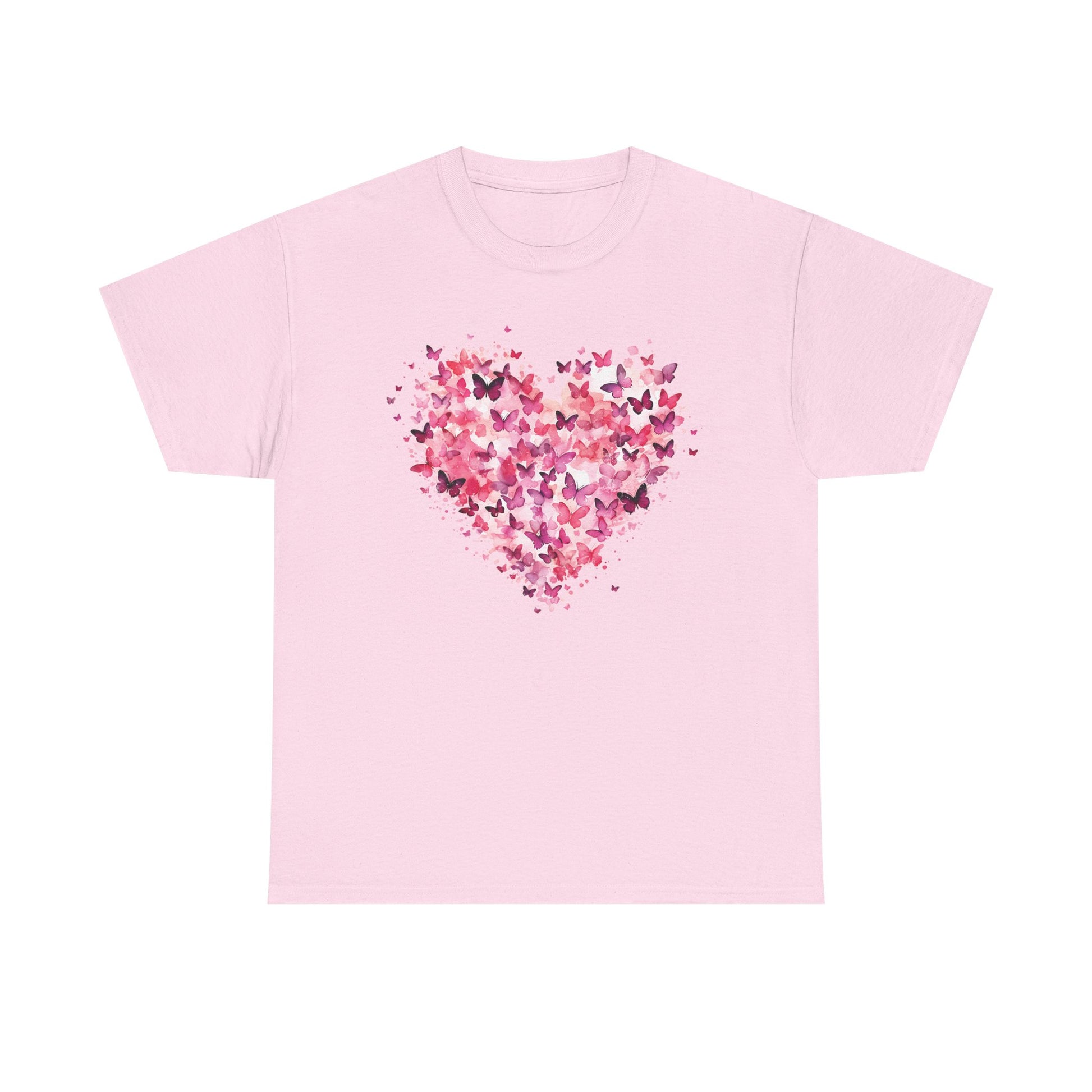 Light pink butterfly heart t-shirt with watercolour butterflies forming a heart