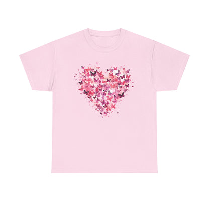 Light pink butterfly heart t-shirt with watercolour butterflies forming a heart