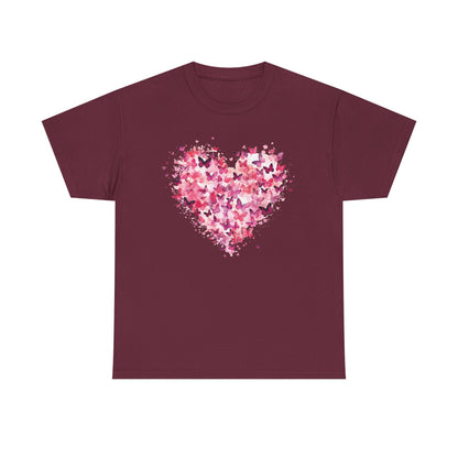 Maroon butterfly heart t-shirt with watercolour butterflies forming a heart