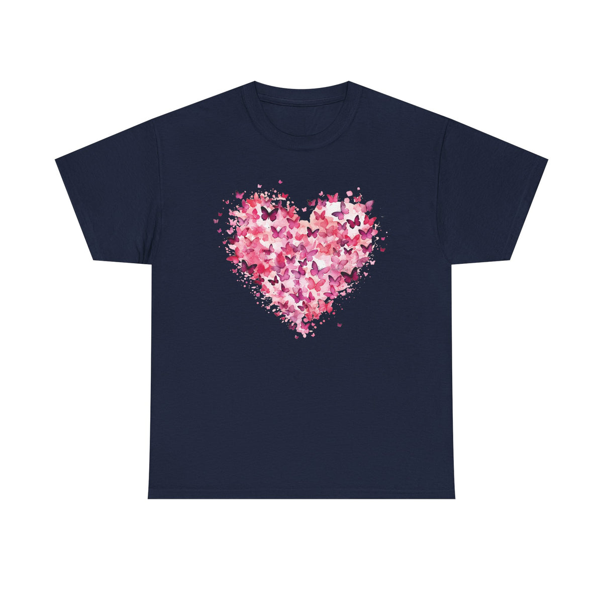 Navy butterfly heart t-shirt with watercolour butterflies forming a heart