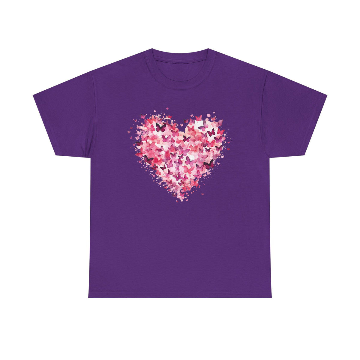 Purple butterfly heart t-shirt with watercolour butterflies forming a heart