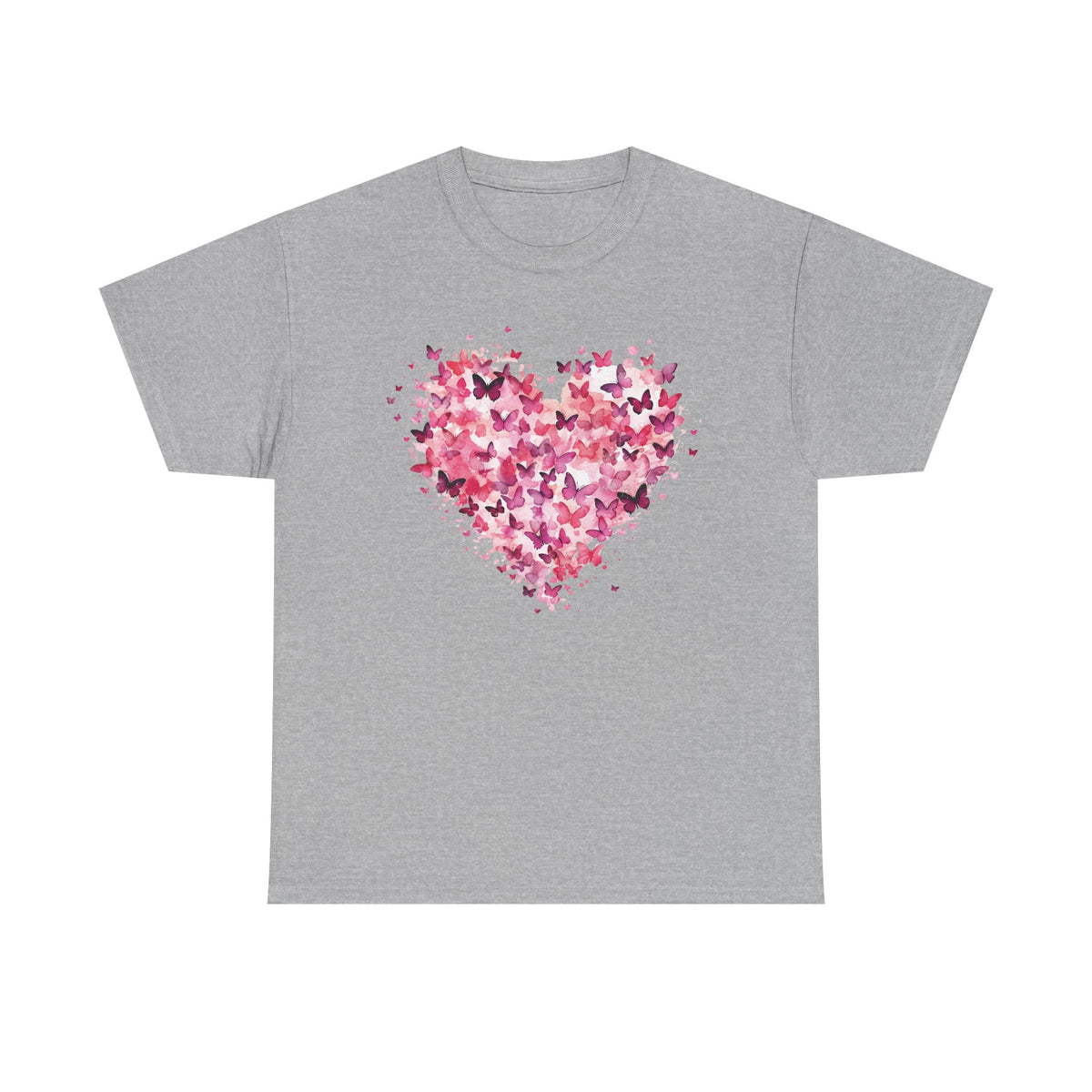 Sport grey butterfly heart t-shirt with watercolour butterflies forming a heart