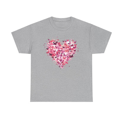 Sport grey butterfly heart t-shirt with watercolour butterflies forming a heart