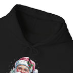 Pink Retro Christmas Santa Hoodie, front collar close-up