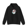 Black Pink Retro Christmas Santa hoodie with a watercolor Santa face in a pink hat, front view