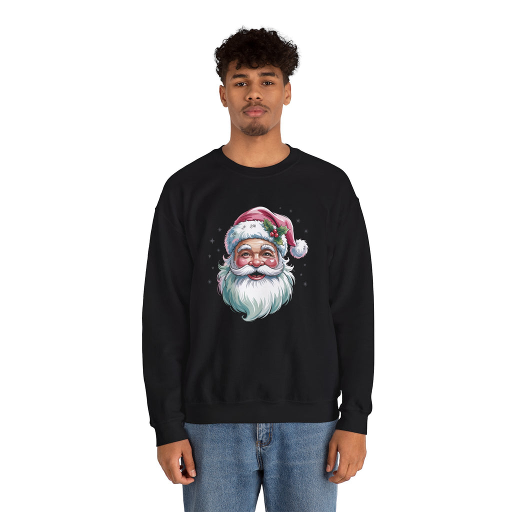 Model wearing the black Pink Retro Christmas Santa Sweatshirt