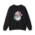 Black Pink Retro Christmas Santa sweatshirt with a watercolor Santa face in a pink hat, front view