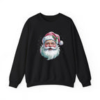 Black Pink Retro Christmas Santa sweatshirt with a watercolor Santa face in a pink hat, front view