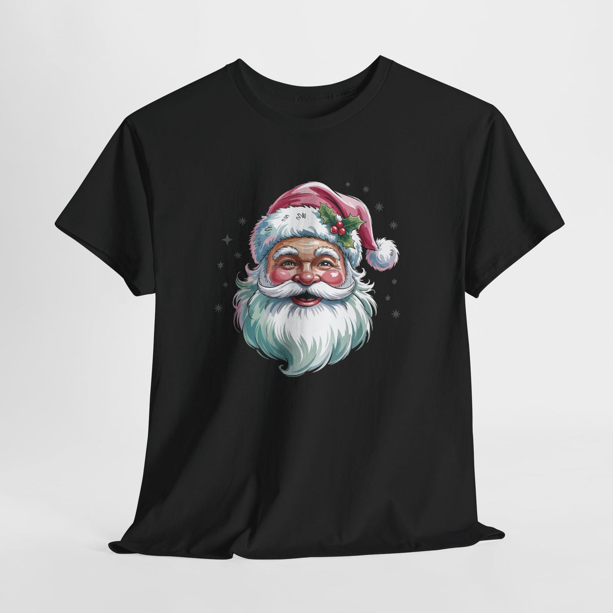 Pink Retro Christmas Santa T-Shirt, flat lay