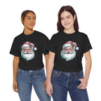Two models wearing the black Pink Retro Christmas Santa T-Shirt