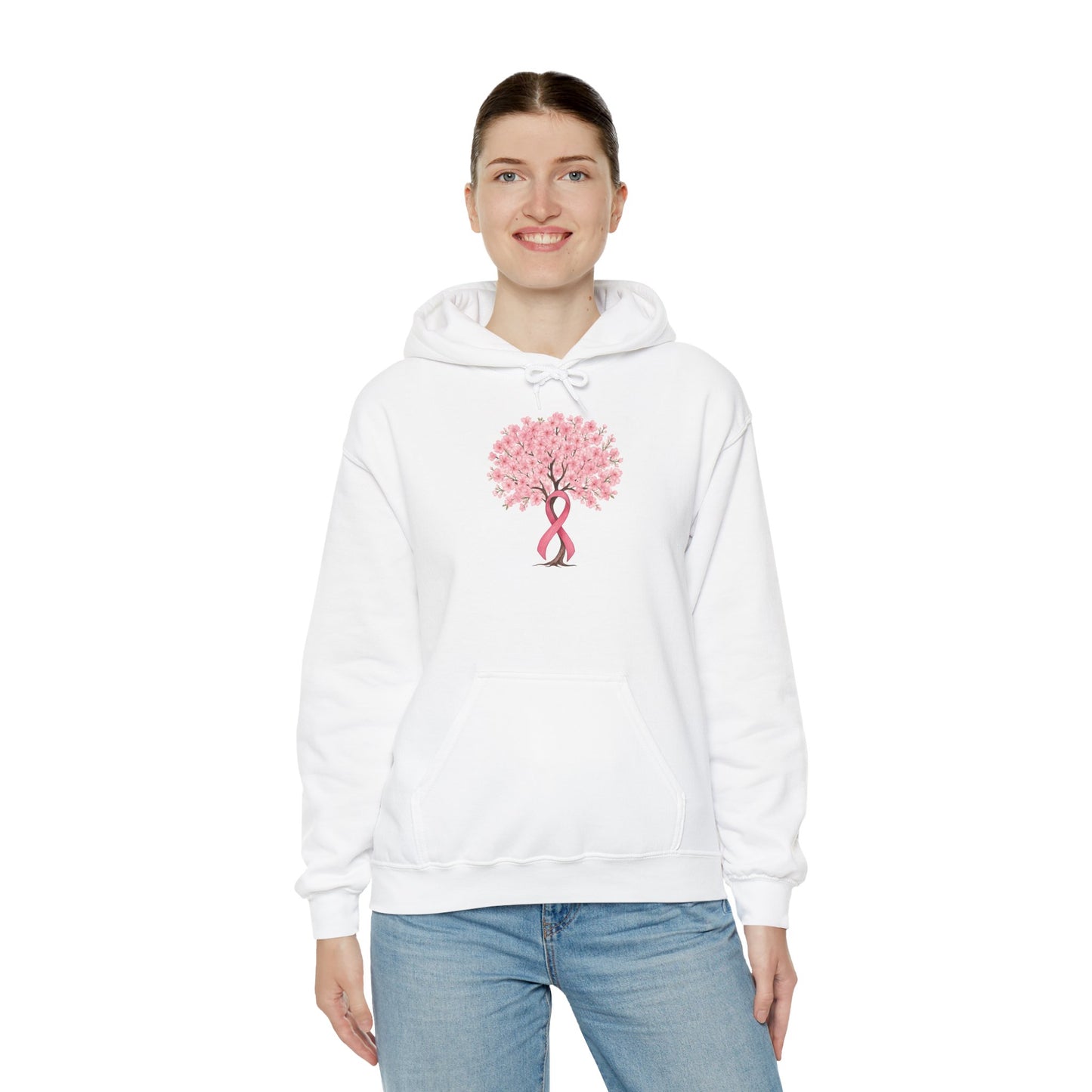 Pink ribbon cherry blossom tree hoodie, additional product view