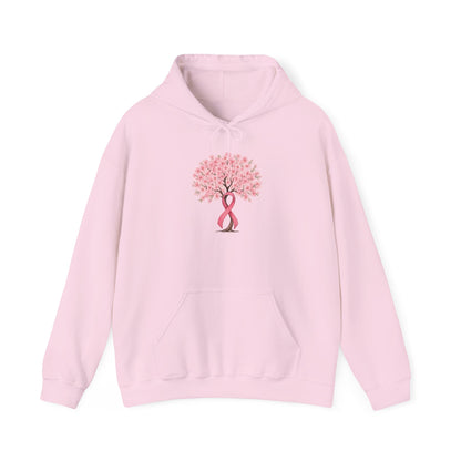 Light pink cherry blossom tree hoodie with pink ribbon trunk