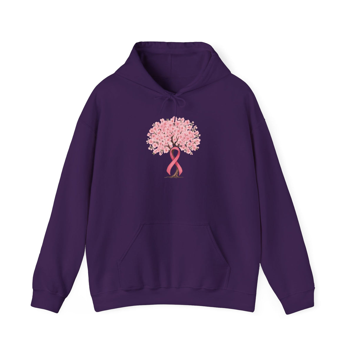 Purple cherry blossom tree hoodie with pink ribbon trunk