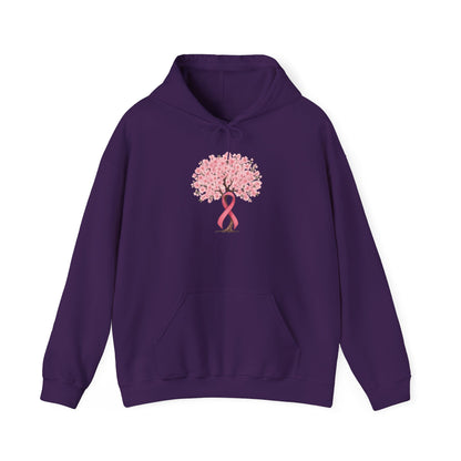 Purple cherry blossom tree hoodie with pink ribbon trunk