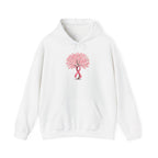 White cherry blossom tree hoodie with pink ribbon trunk