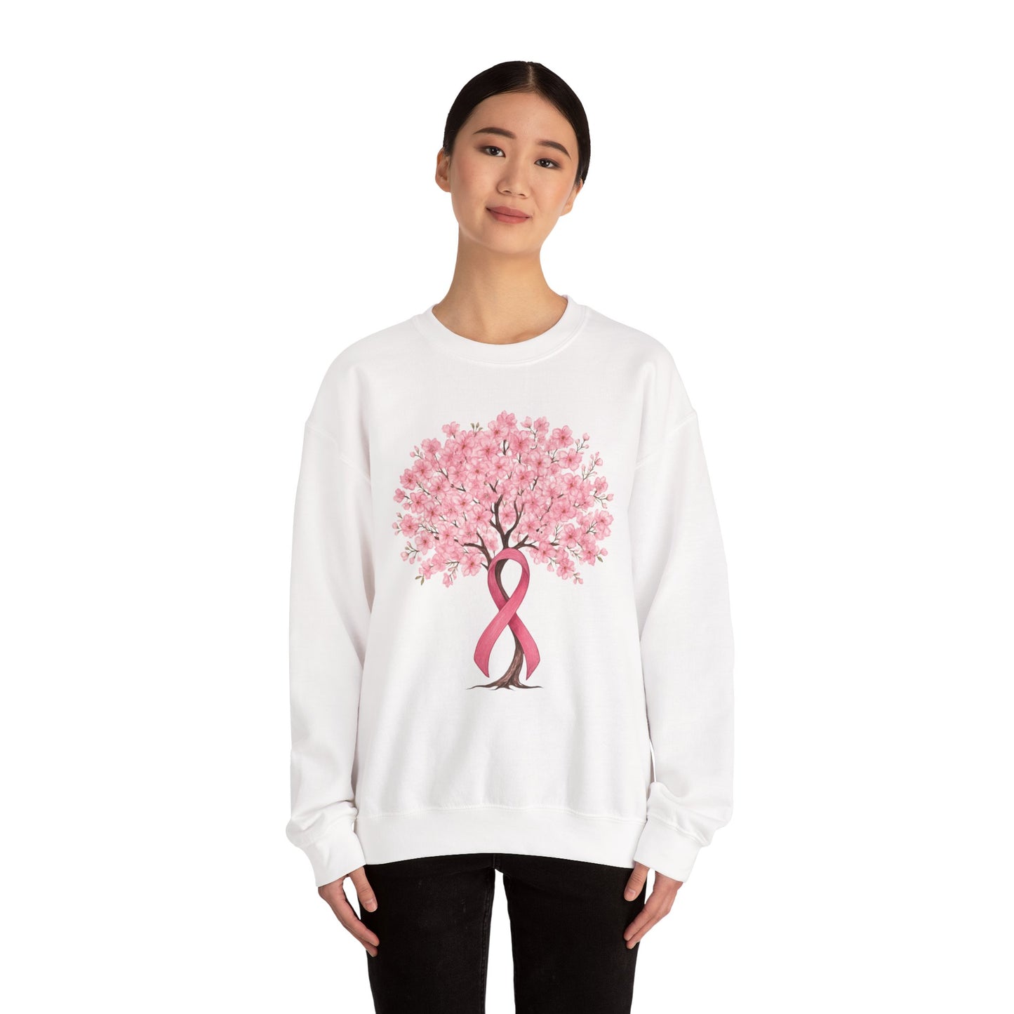 Pink ribbon cherry blossom tree sweatshirt, additional product view