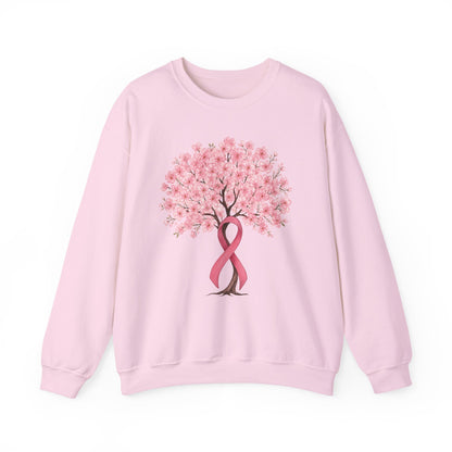 Light pink cherry blossom tree sweatshirt with pink ribbon trunk