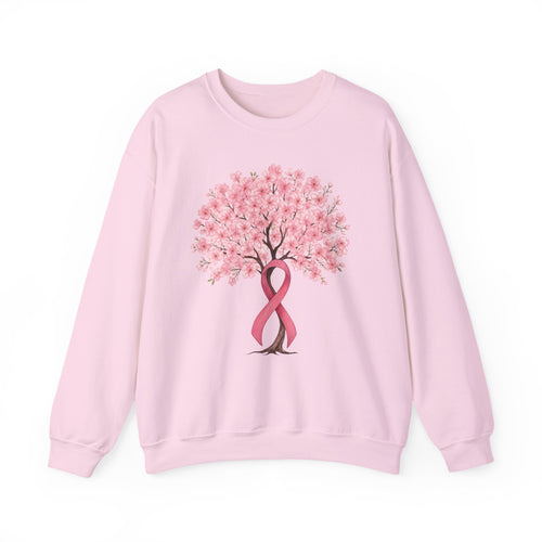 Light pink cherry blossom tree sweatshirt with pink ribbon trunk