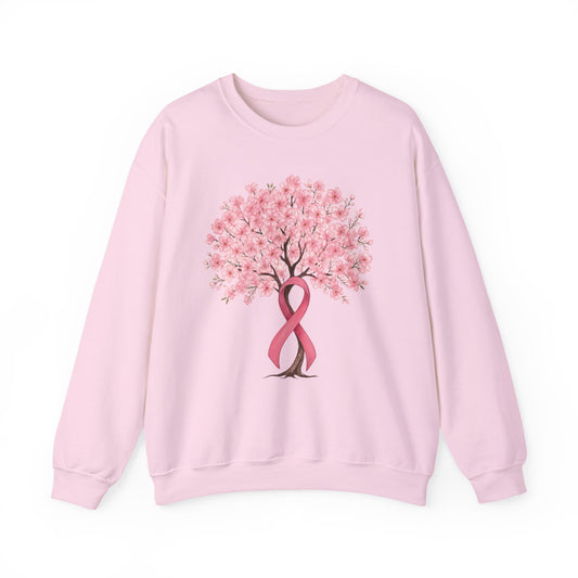 Light pink cherry blossom tree sweatshirt with pink ribbon trunk