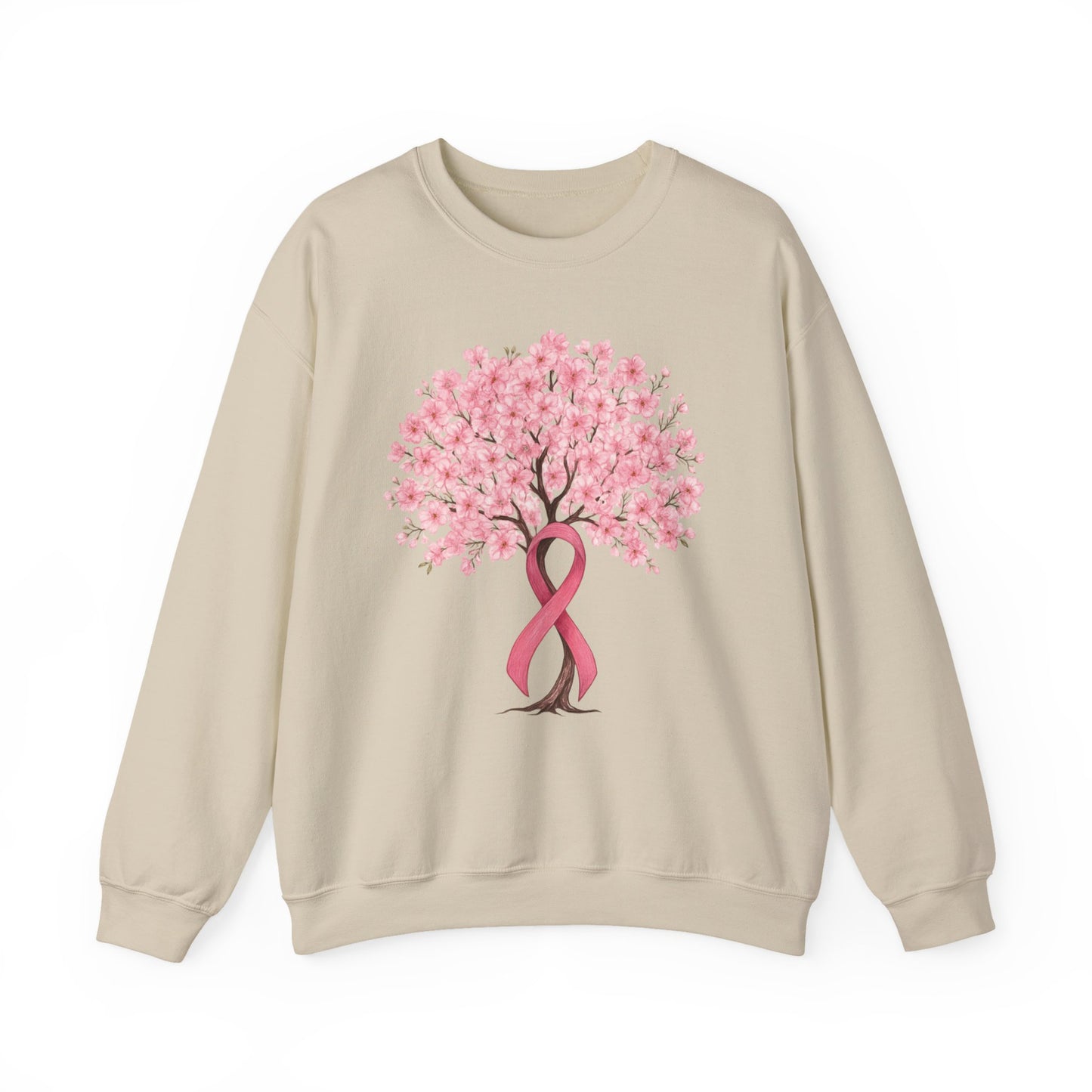 Sand cherry blossom tree sweatshirt with pink ribbon trunk