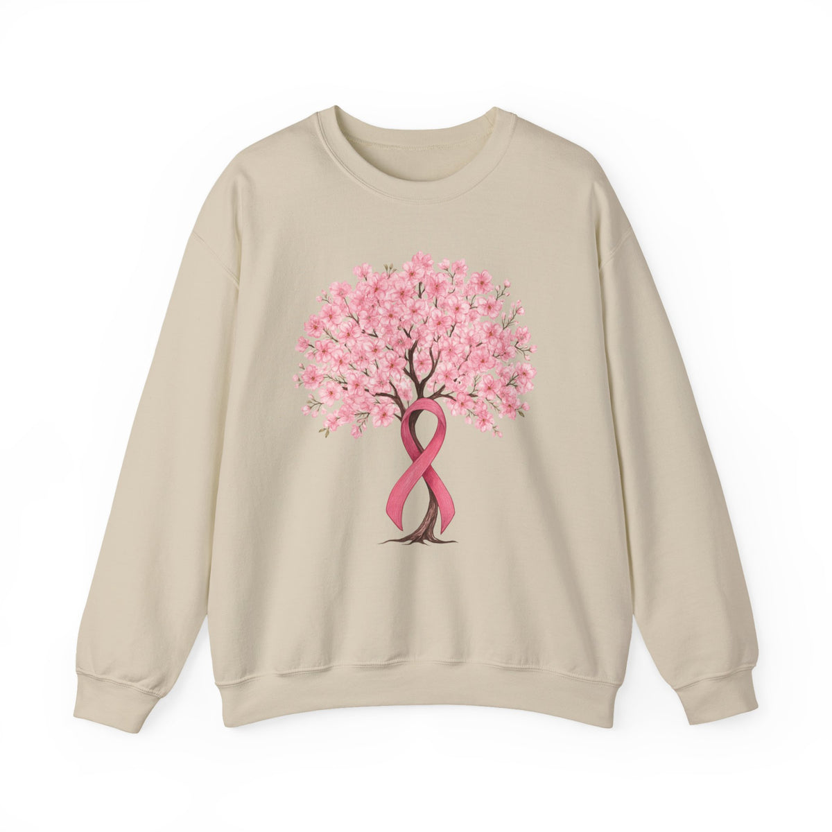 Sand cherry blossom tree sweatshirt with pink ribbon trunk