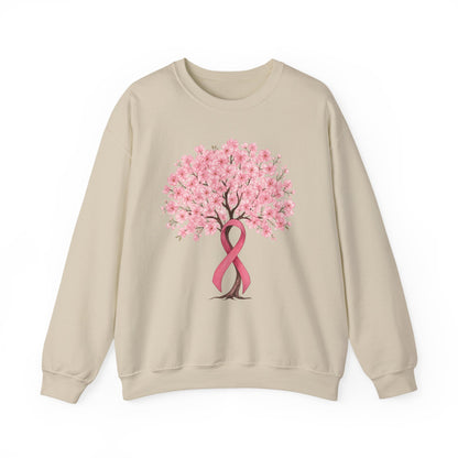 Sand cherry blossom tree sweatshirt with pink ribbon trunk