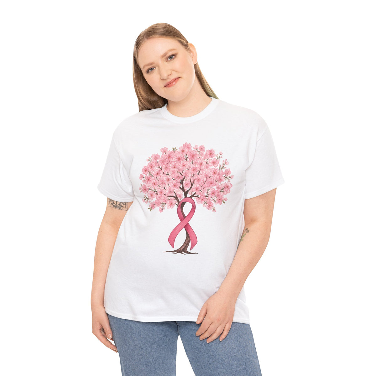 Pink ribbon cherry blossom tree t-shirt, additional product view