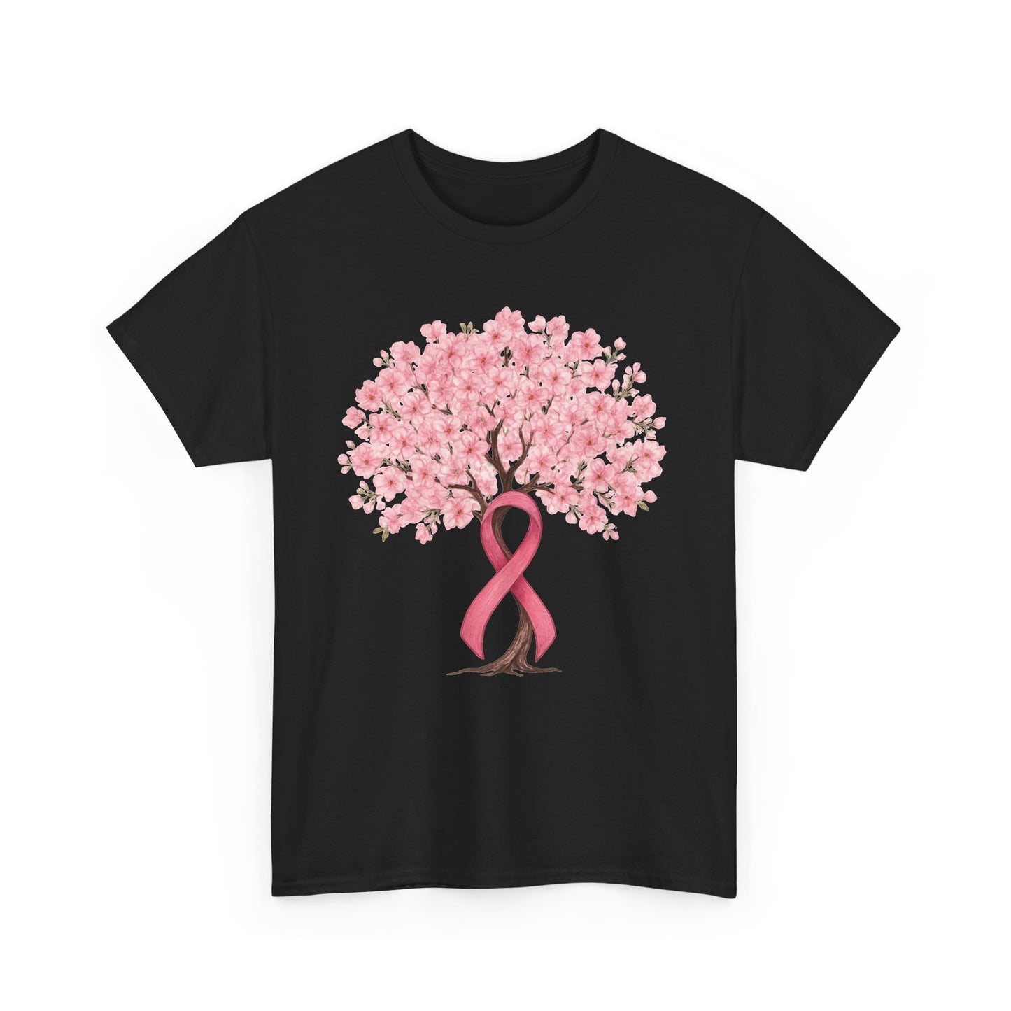 Black cherry blossom tree t-shirt with pink ribbon trunk