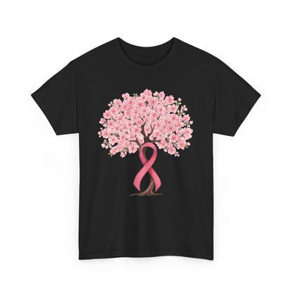 Black cherry blossom tree t-shirt with pink ribbon trunk