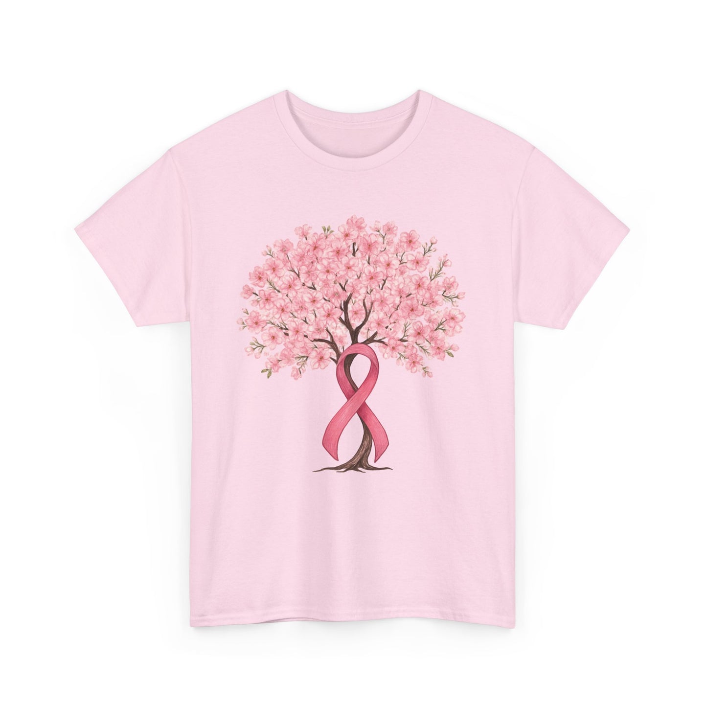 Light pink cherry blossom tree t-shirt with pink ribbon trunk