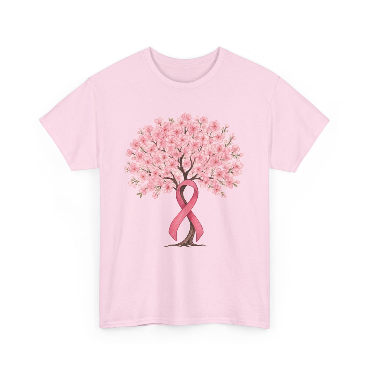 Light pink cherry blossom tree t-shirt with pink ribbon trunk