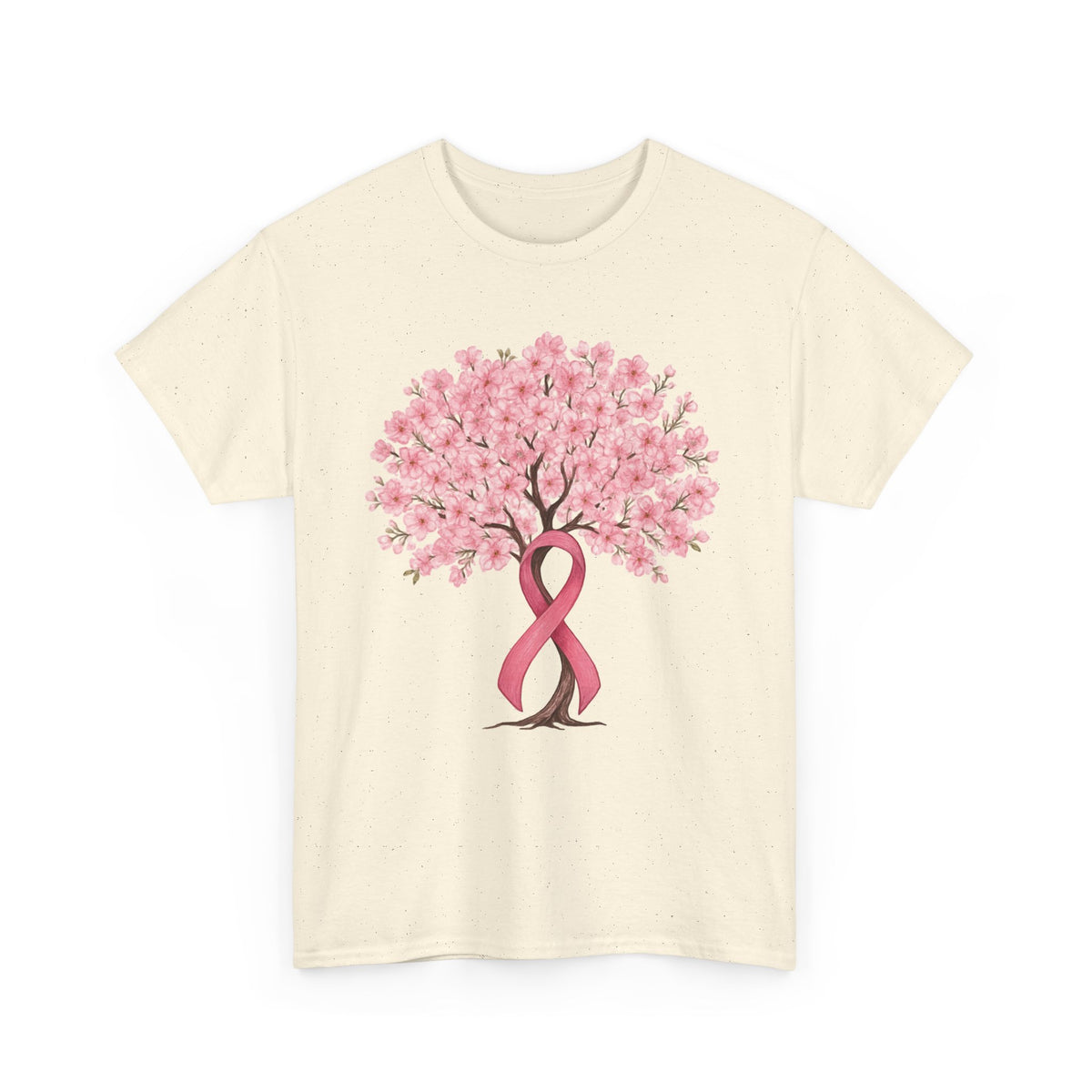 Natural cherry blossom tree t-shirt with pink ribbon trunk