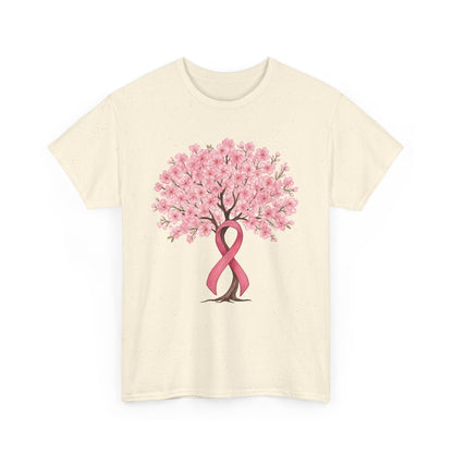Natural cherry blossom tree t-shirt with pink ribbon trunk