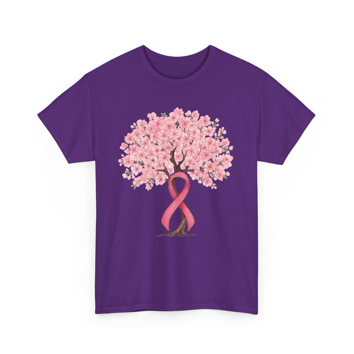 Purple cherry blossom tree t-shirt with pink ribbon trunk