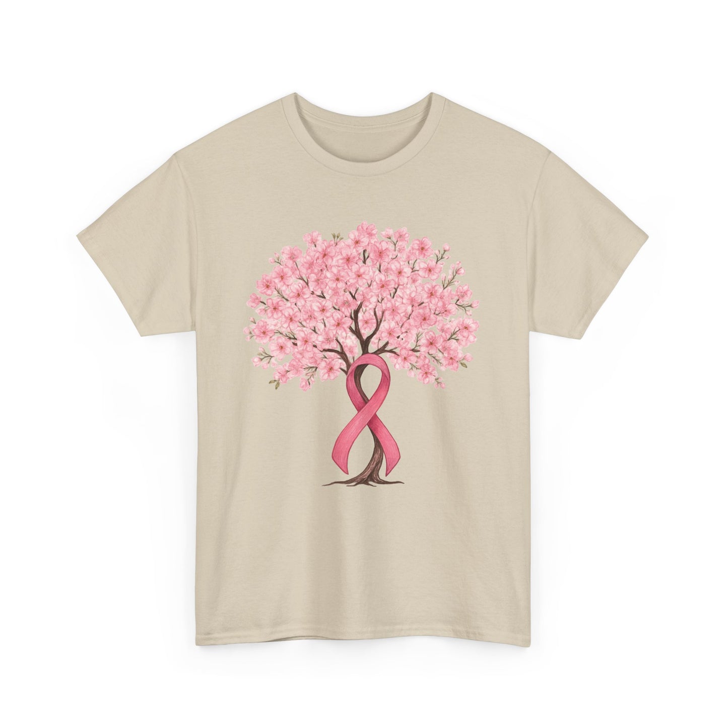 Sand cherry blossom tree t-shirt with pink ribbon trunk