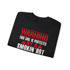 Protected By A Smokin' Hot Veteran warning sweatshirt, folded detail