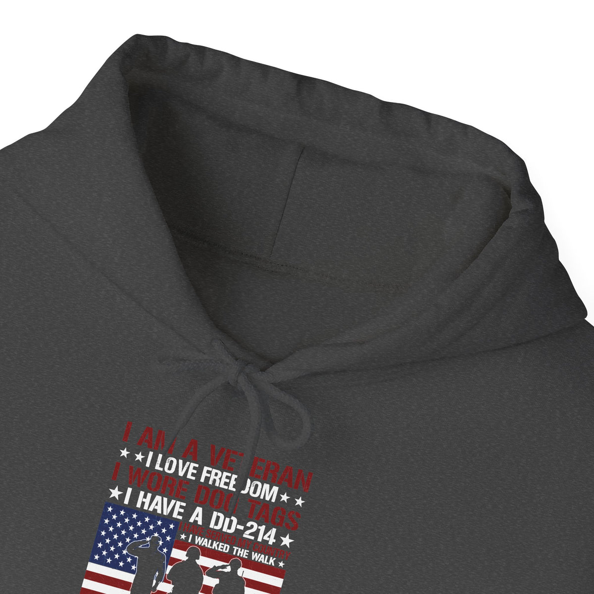 Proud Female Veteran My Oath Never Ends hoodie, hood and drawcord detail