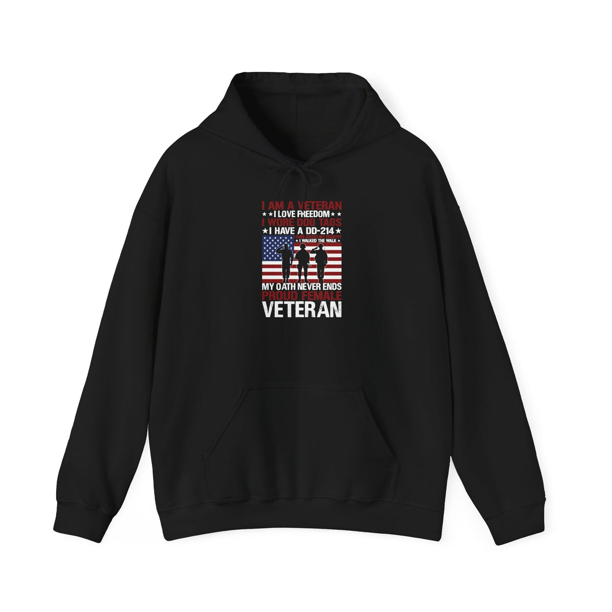 Black Proud Female Veteran My Oath Never Ends hoodie, front view