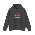 Dark Heather Proud Female Veteran My Oath Never Ends hoodie with saluting soldiers and flag print, front view