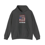 Dark Heather Proud Female Veteran My Oath Never Ends hoodie with saluting soldiers and flag print, front view
