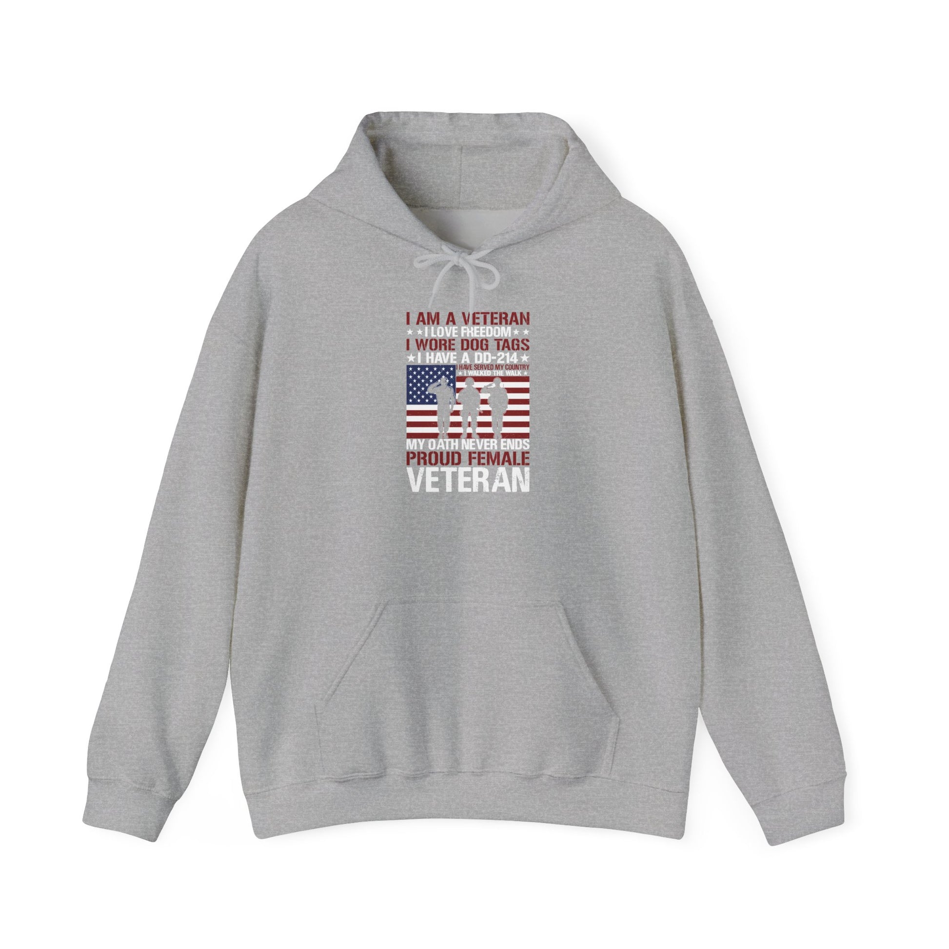 Sport Grey Proud Female Veteran My Oath Never Ends hoodie, front view