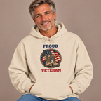 Man wearing the Sand Proud Veteran Hoodie with jeans