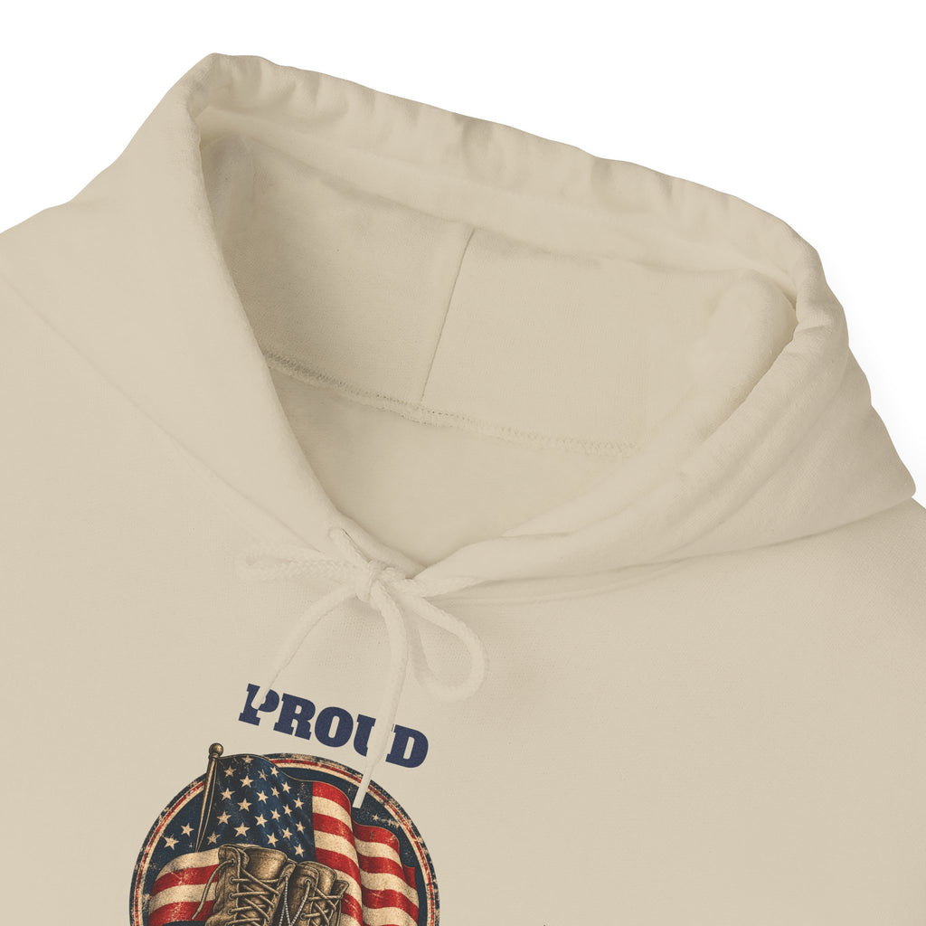 Proud Veteran Hoodie, front collar close-up