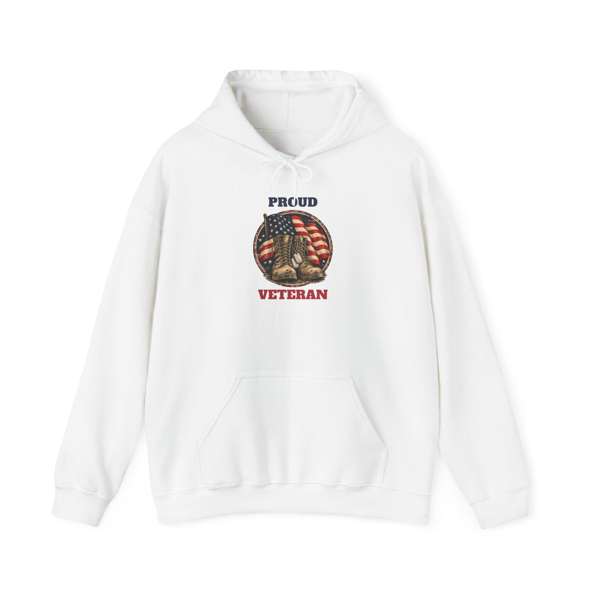 White Proud Veteran Hoodie, front view