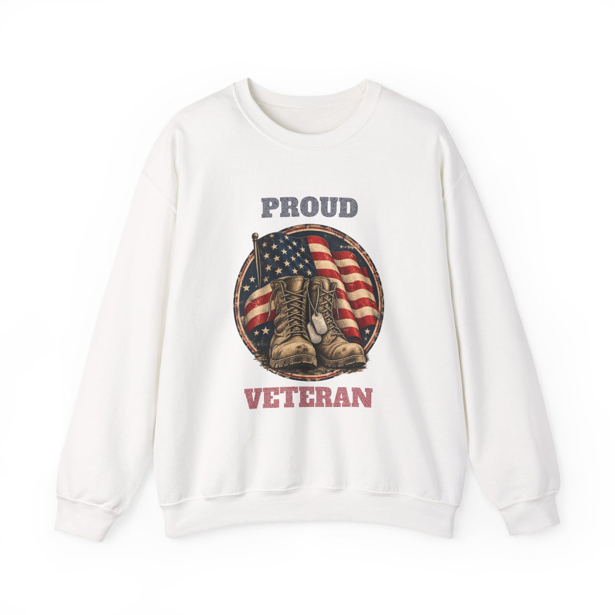White Proud Veteran Sweatshirt, front view