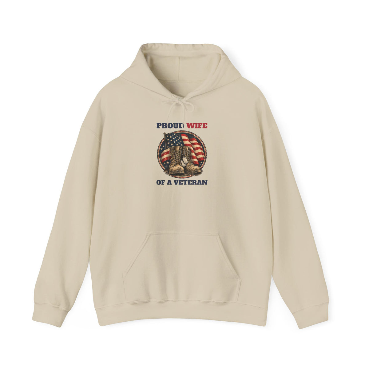Sand Proud Wife Of A Veteran Hoodie, front view